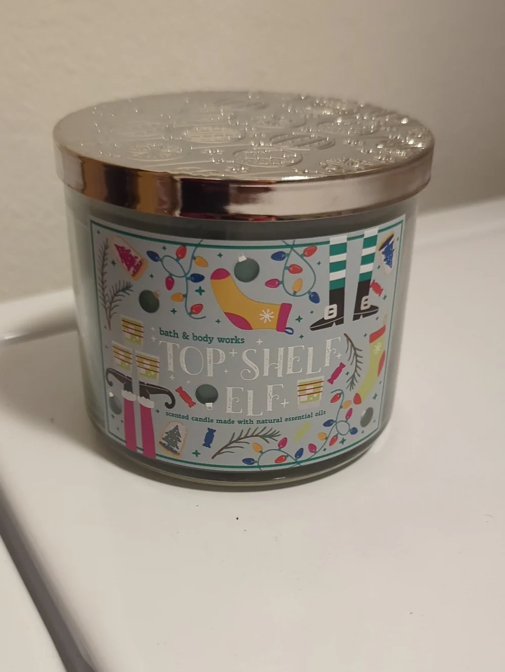Bath & Body Works Top Shelf Elf Candle — Light Blue with Silver Lid